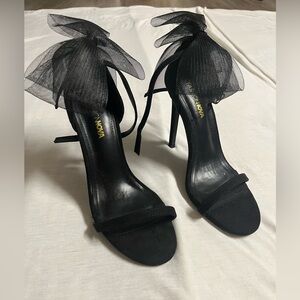 fashion nova black mesh strappy bow heels